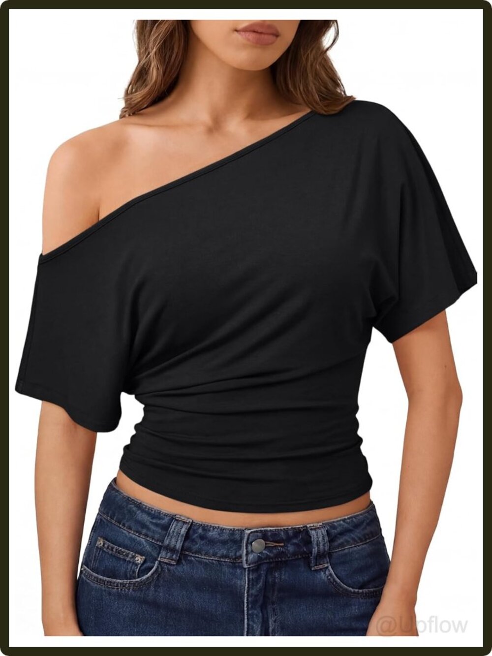 Women's Off the Shoulder Crop Top Short Sleeve Gathered Waist Summer Blouse
